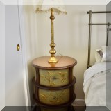 F40. Round painted 3-drawer nightstand. 28.5”h x 20”w